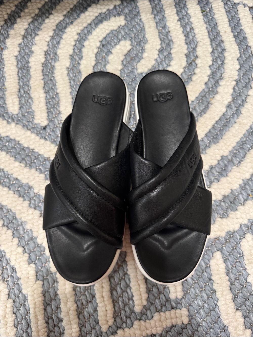 UGG Zayne Crossband Platform Slide Sandals Black Leather Women's Size 8 NWOB - Picture 5 of 8